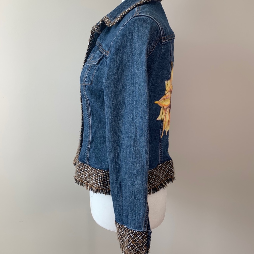 Coldwater Creek Denim Jacket Painted Sunflower 6P - Picture 5 of 6